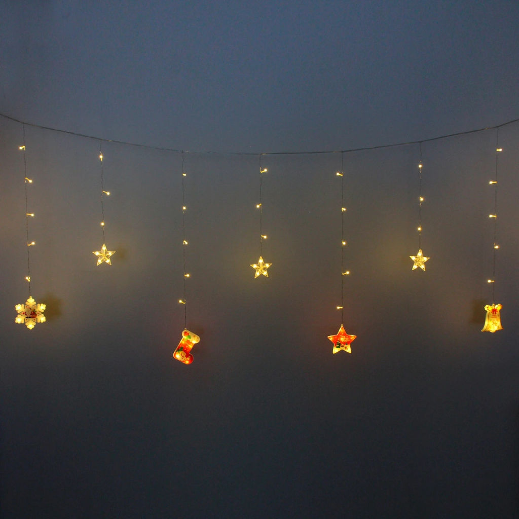 Гирлянда для дома БАХРОМА "Рождество" ш2,5м* в0,45/0,65м 95ламп LED, прозрачн.пров, 8 режимов, IP-20, Теплый белый (возможность соединения)