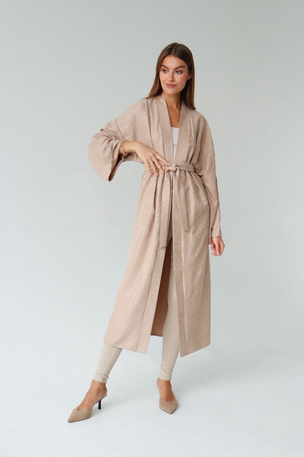 Кимоно длинное бежевое в горох - Martichelli фото 12