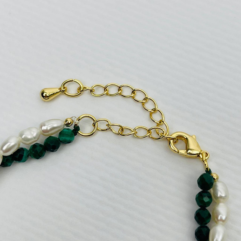 Браслет двойной из Малахита и Жемчуга 16 см +