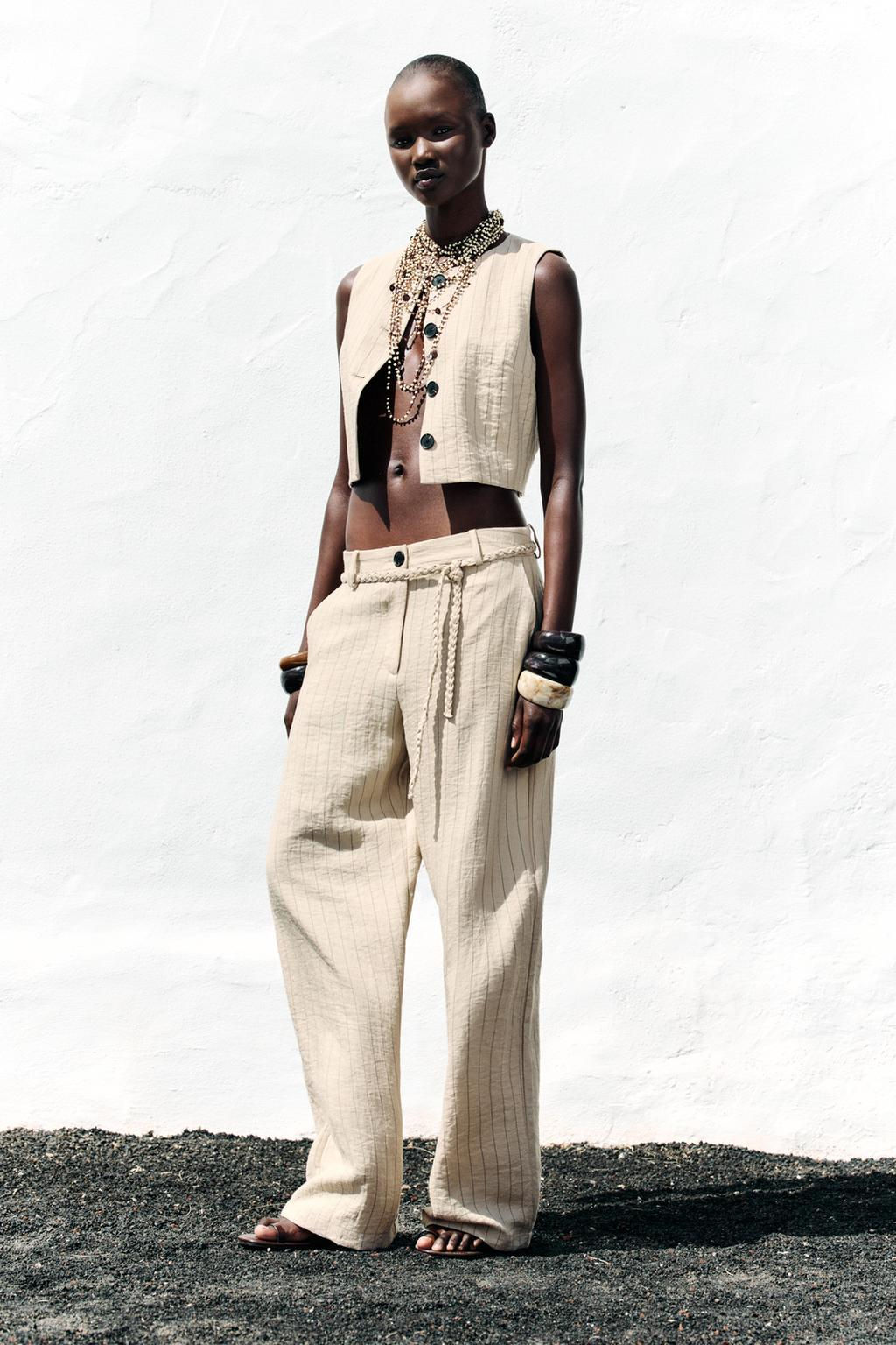 STRIPED TROUSERS WITH BRAIDED BELT