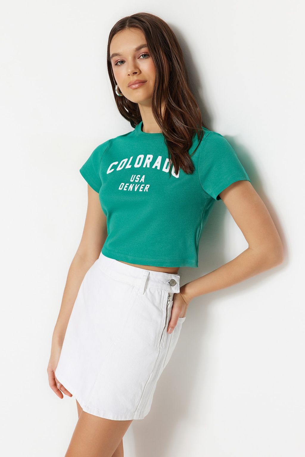 TRENDYOLMILLA Ac?k Mavi Y?rtmacl? Denim Sort Etek TWOSS23SR00091 фото 7