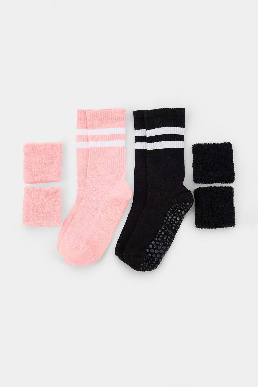 Siyah-Pembe 4l_ Pamuklu _izgili Jakar _rme _orap THMAW27CO00033