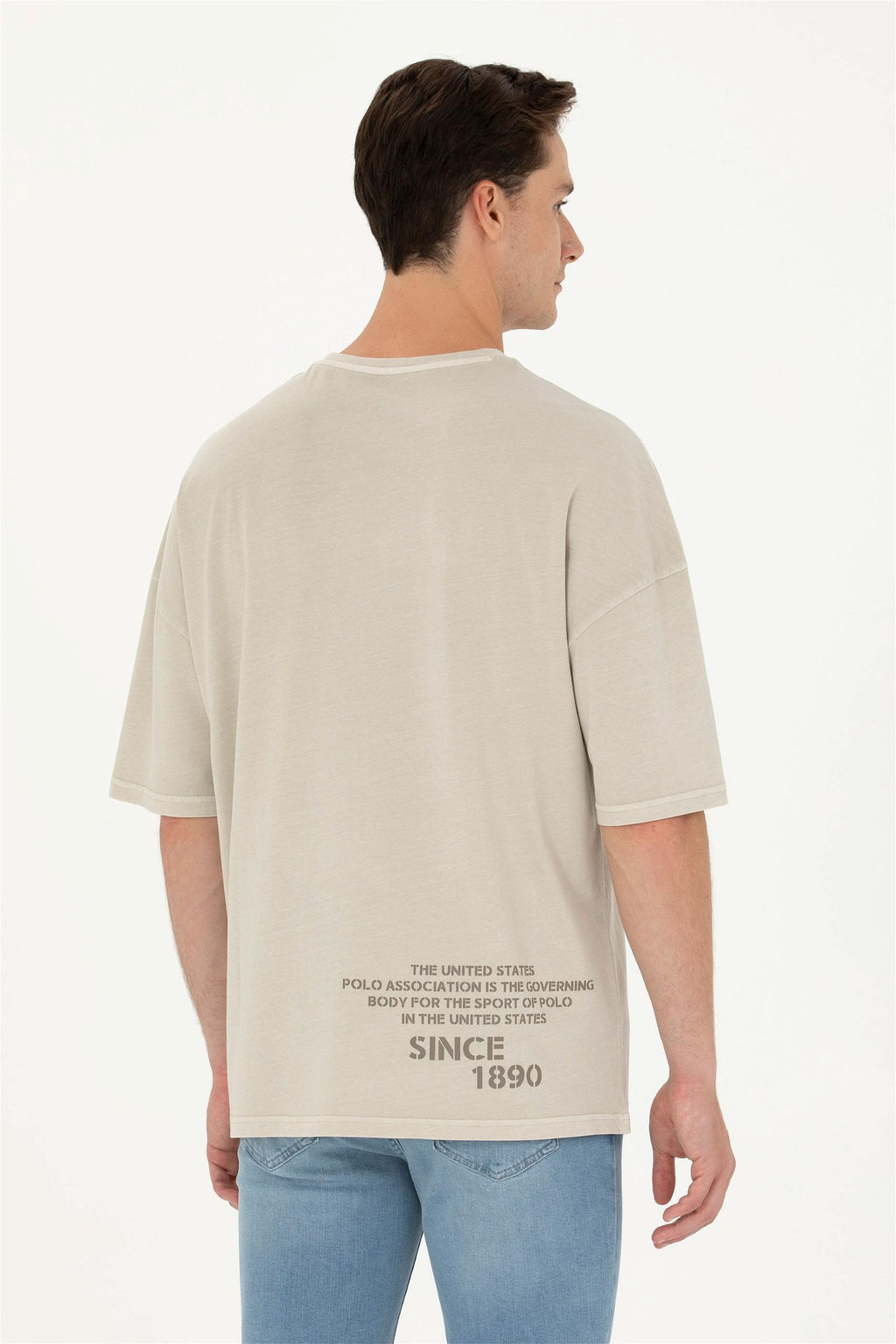 Мужская бежевая футболка оверсайз с круглым вырезом Неожиданная скидка в корзине - U.s. polo assn фото 5