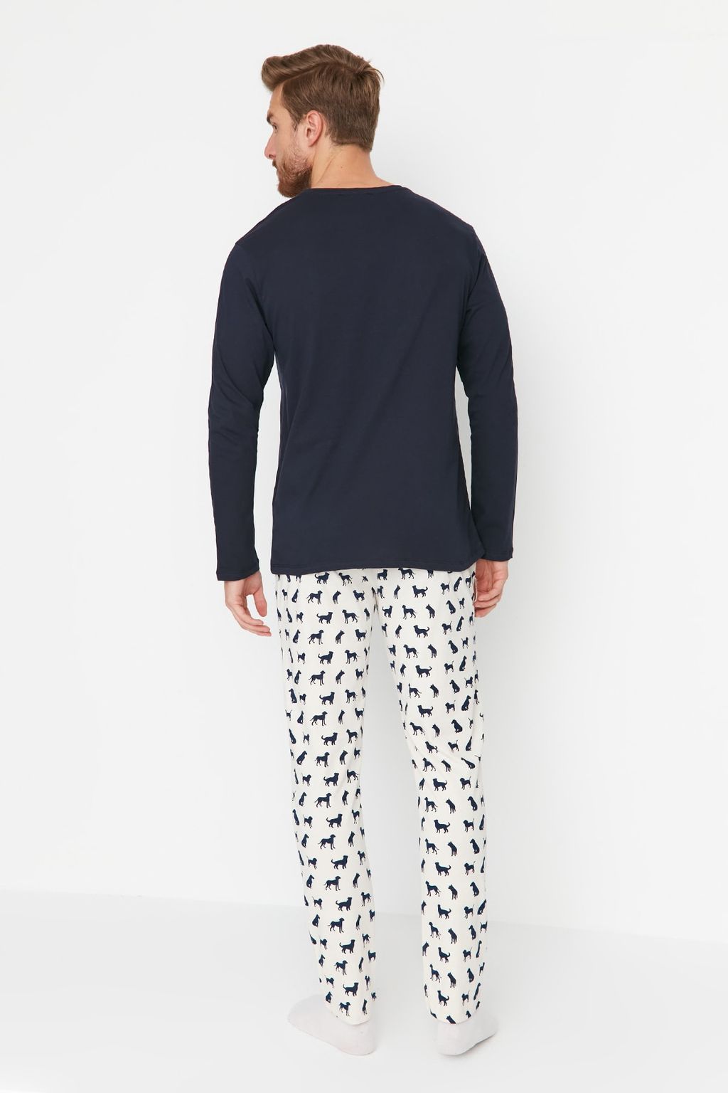 TRENDYOL MAN Lacivert %100 Pamuk Regular Fit Bask?l? Orme %100 Pamuk Pijama Tak?m? TMNAW23PT00028 - Trendyolmilla фото 5
