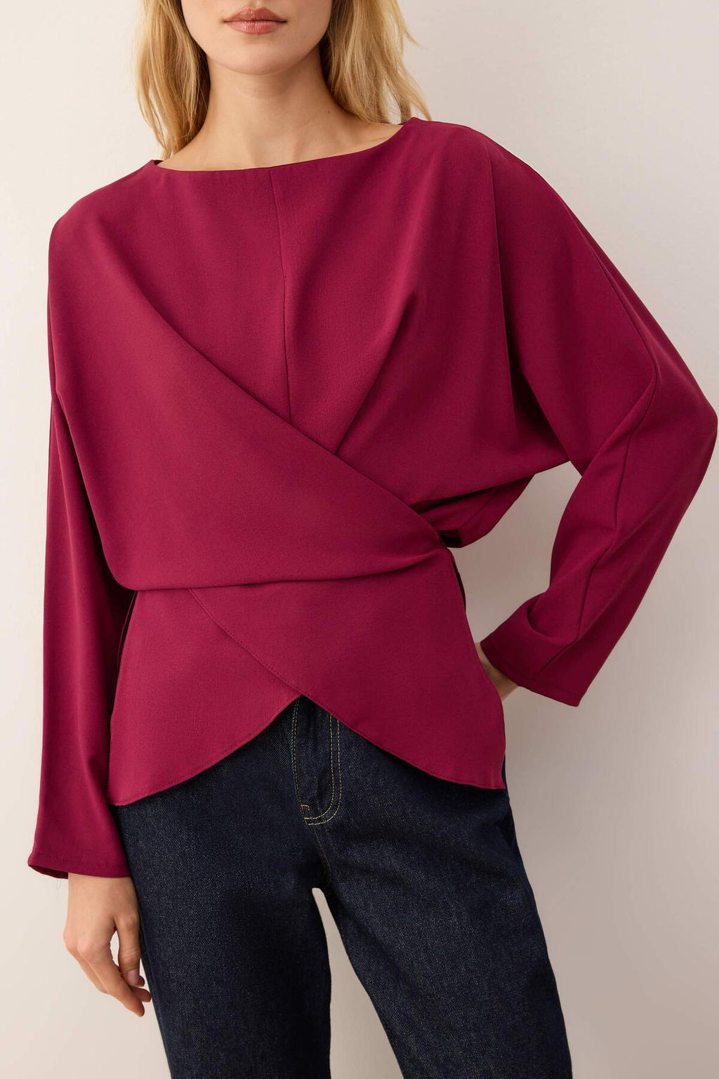 Bordo Kruvaze Baglamal? Dokuma Bluz TWOAW26BZ00232 - Trendyolmilla фото 4