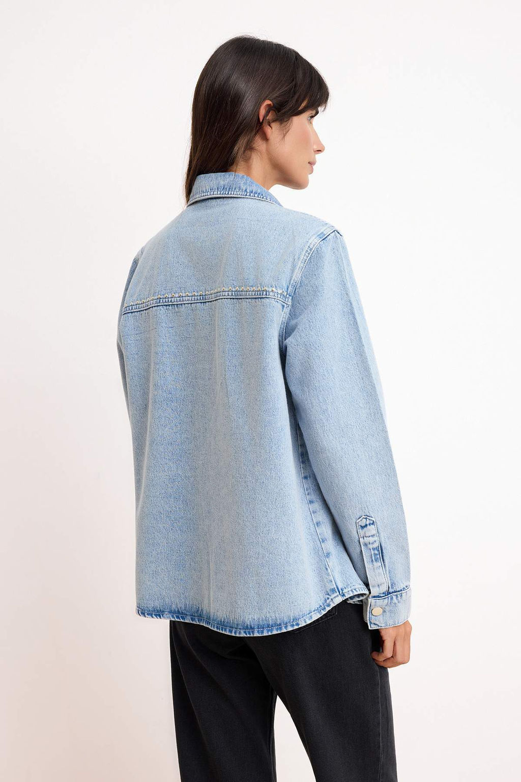 A__k Mavi Trok Detayl_ Regular 100% Pamuk Oversize Denim G_mlek Ceket TWOSS26GO00003 - Trendyolmilla фото 4