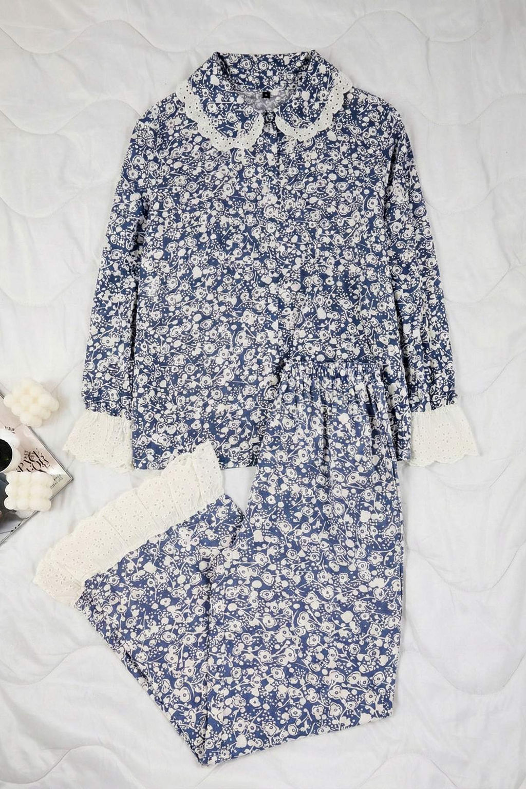 Mavi Cicekli Shally Dokuma Pijama Tak?m? THMAW26PT00185