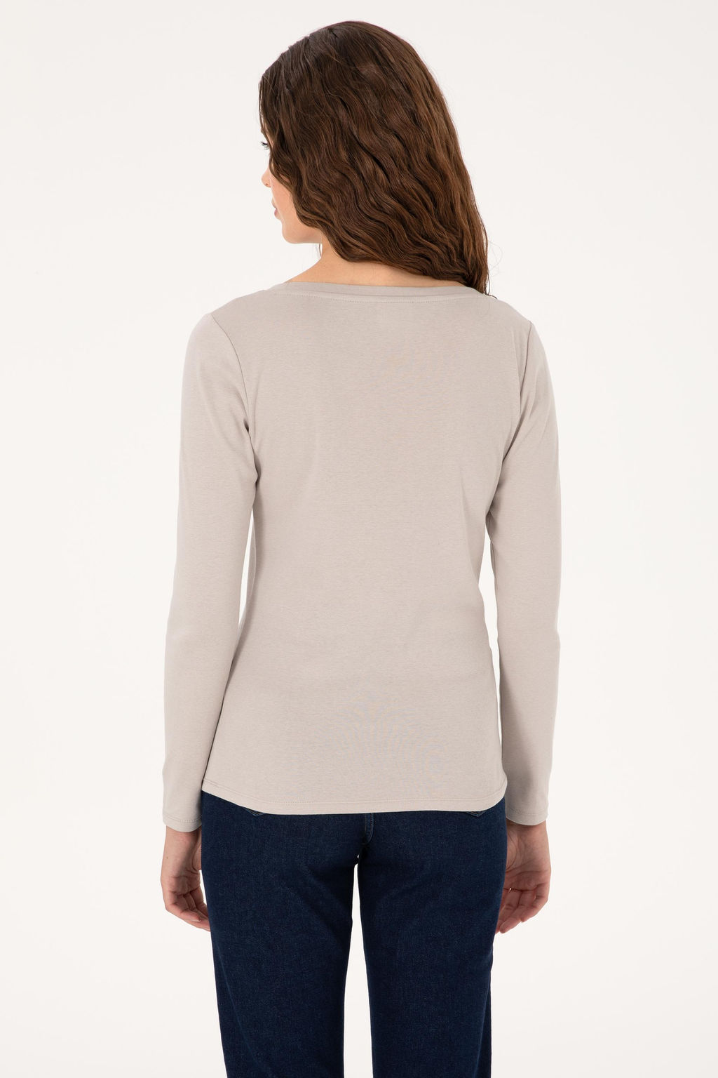 Kad_n Ta_ Slim Bisiklet Yaka Basic Sweatsh_rt
