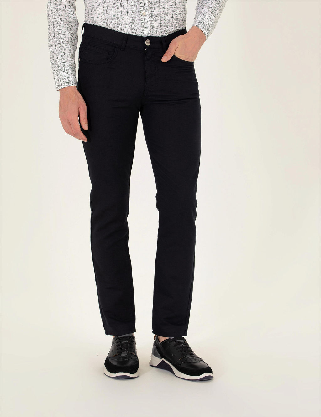 Siyah Slim Fit Keten Kar___ml_ Kanvas Pantolon