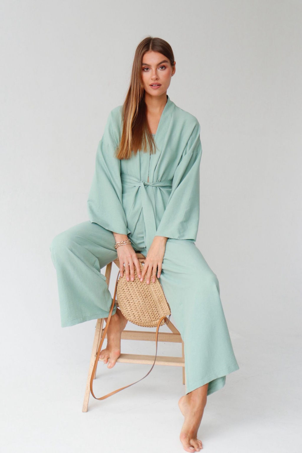 9363 Костюм из кимоно и брюк-палаццо в цвете мята - Martichelli фото 18