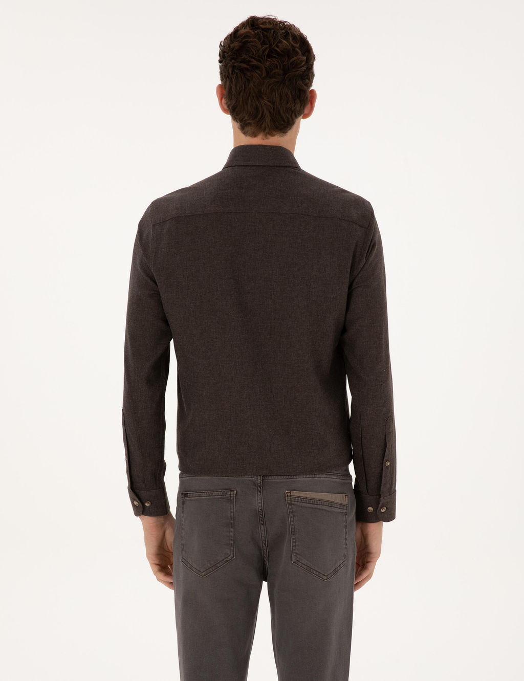 Kahverengi Flanel Dokulu Slim Fit Uzun Kollu G_mlek - Pierre cardin фото 5