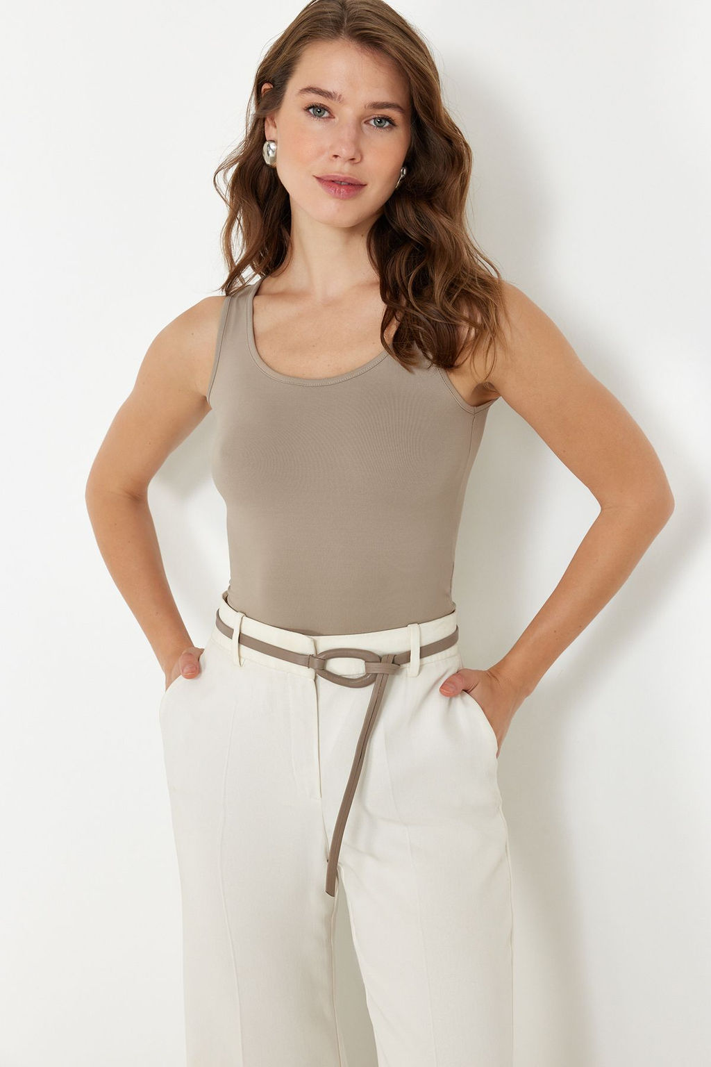 TRENDYOLMILLA Vizon Poliamid Havuz Yaka Vucuda Oturan Orme Atlet TWOSS24AL00065 фото 4