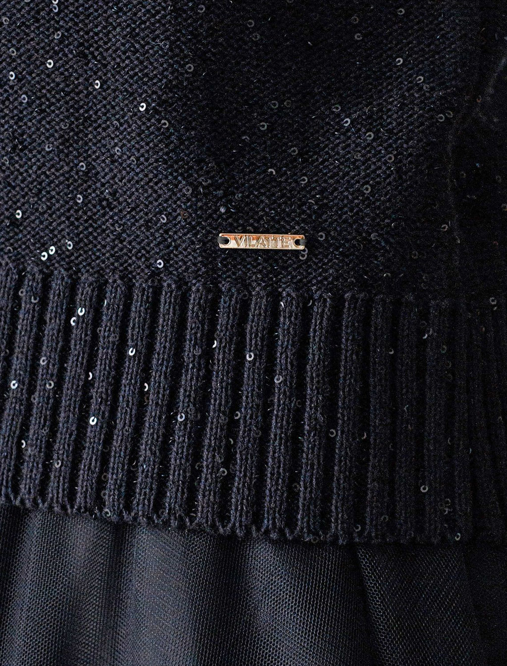 Джемпер с V вырезом и коротким рукавом из хлопковой пряжи с пайетками - Vilatte фото 4