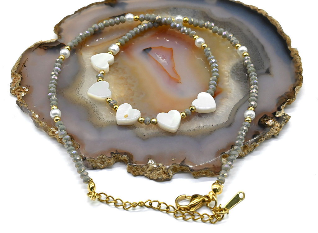 Чокер из циркона с подвесками "Сердце" цв.пыльно-серый, 40см