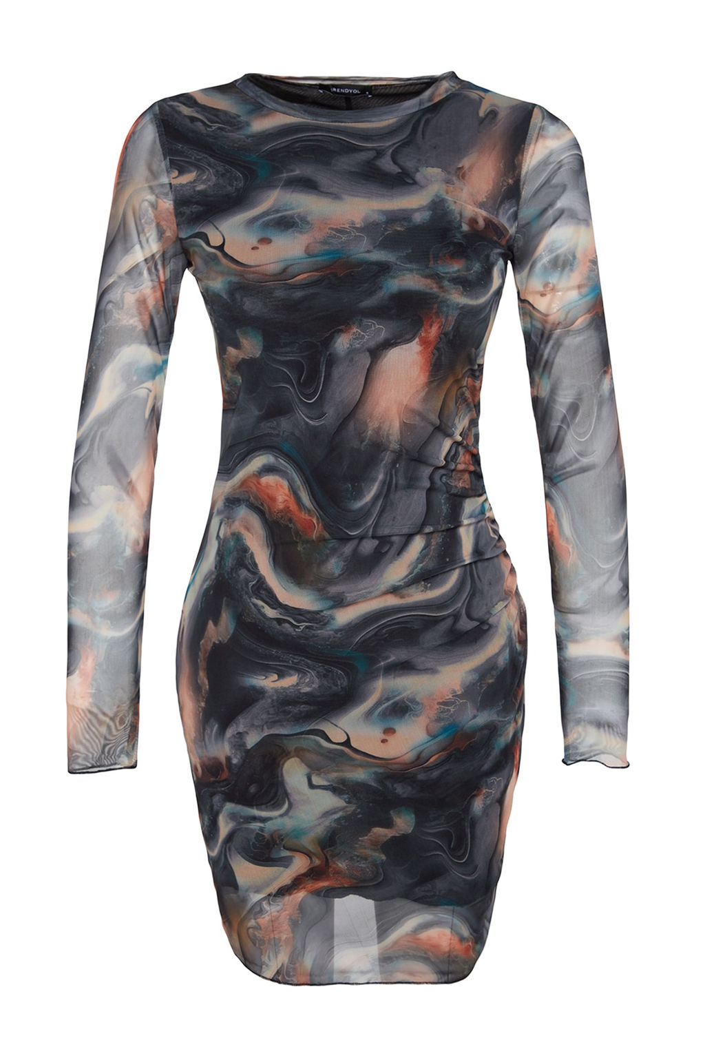 Cok Renkli Tul Buzgu/Drape Detayl? Vucuda Oturan Mini Esnek Orme Kalem Elbise TWOAW24EL00161 - Trendyolmilla фото 12