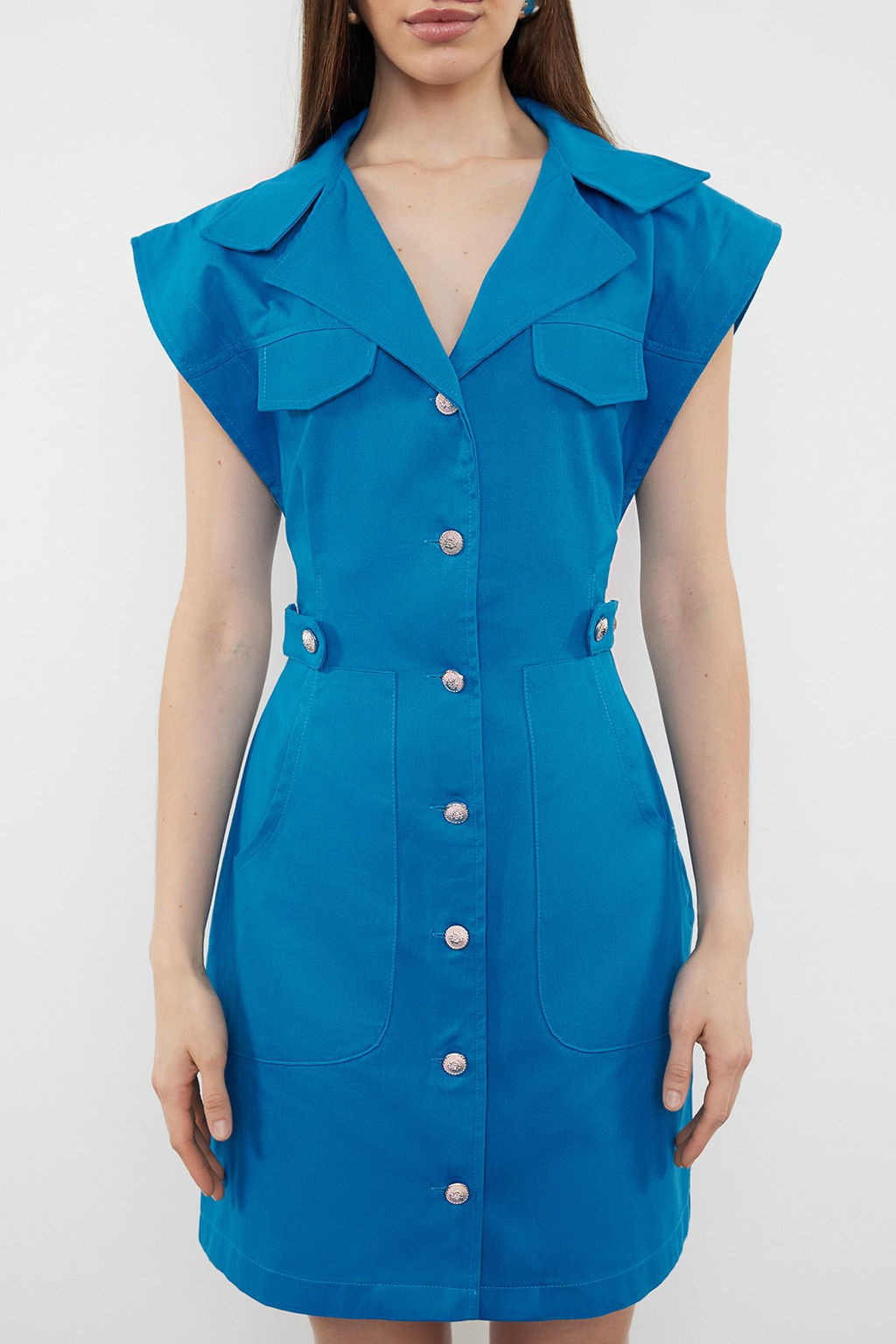 TRENDYOLMILLA Ekru Dugme Detayl? Gabardin Mini Dokuma Gomlek Elbise TWOSS22EL2970 фото 23