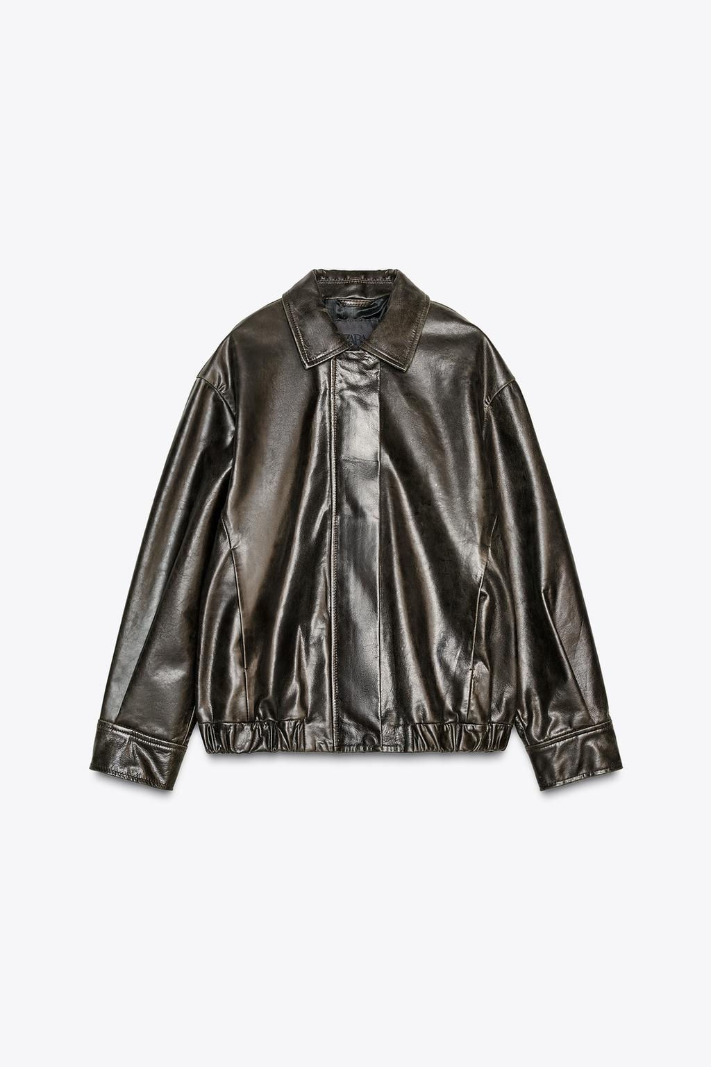 100% LEATHER BOMBER JACKET ZW COLLECTION LIMITED EDITION - Zara фото 6