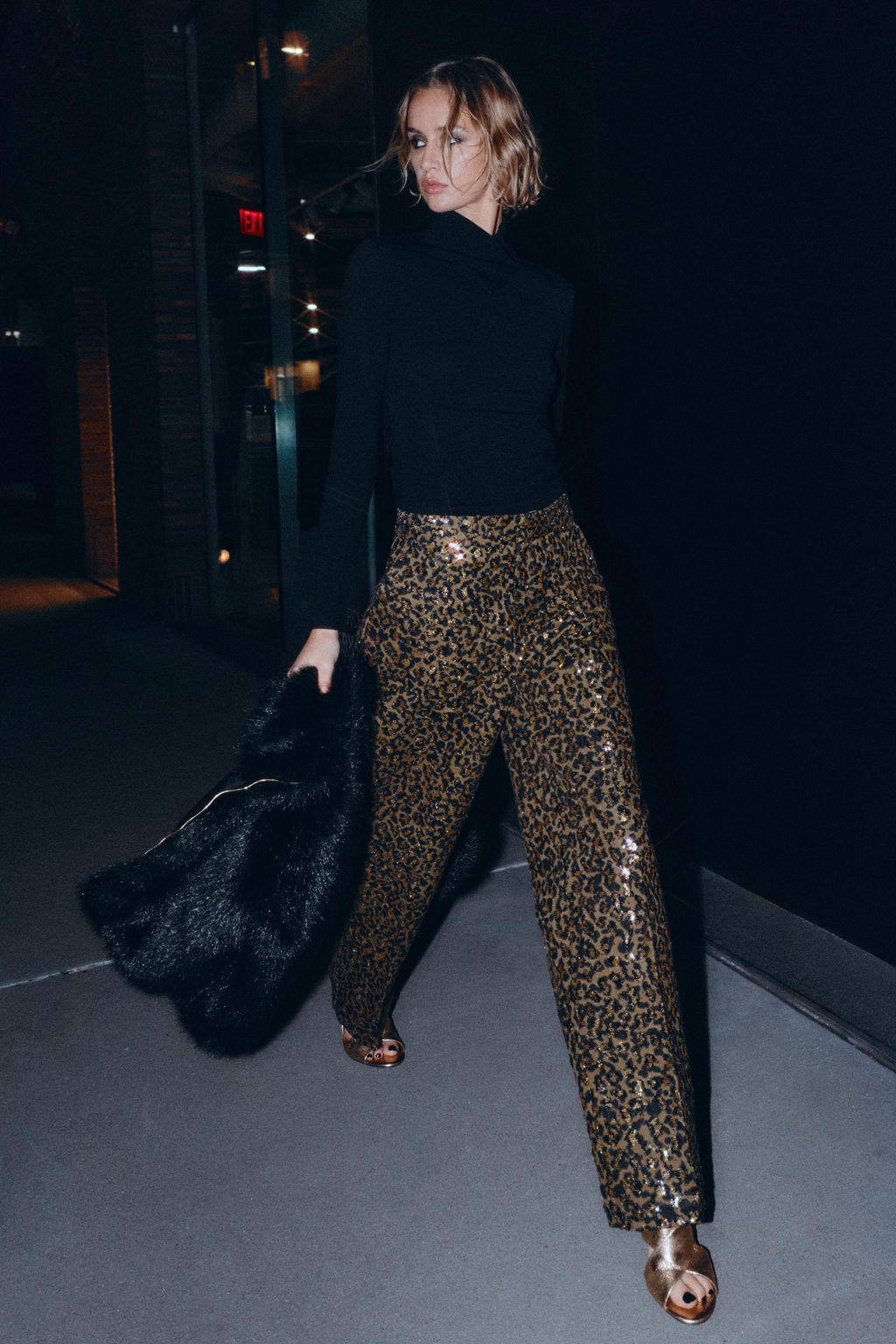 ANIMAL PRINT SEQUINNED STRAIGHT-LEG TROUSERS