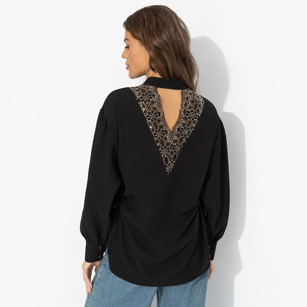 Рубашка с ажурной спинкой и сборками, Невозможно оторваться (черная) - Charutti фото 5