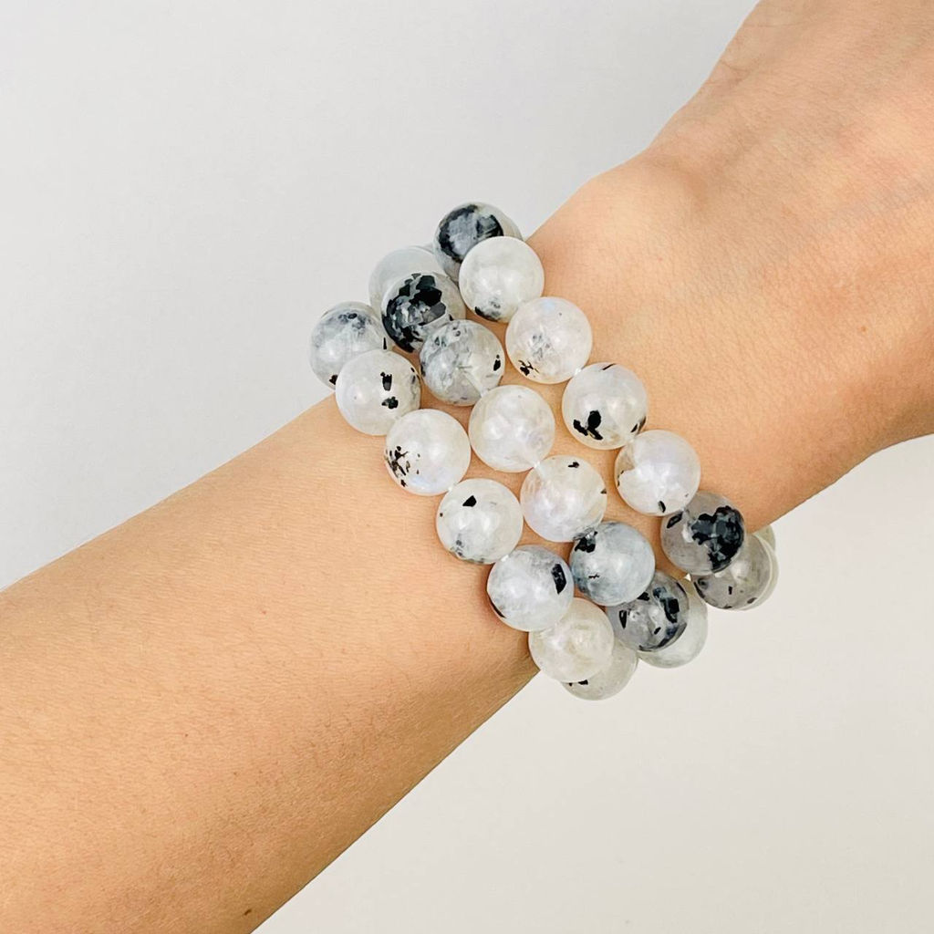 Бусины для украшений из Лунного камня с вкл. Турмалина (36 бусин) 38 см