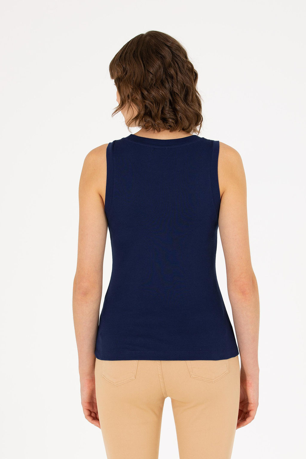 U. S. Polo Assn Женская базовая футболка без рукавов темно-синего цвета с круглым вырезом - U.s. polo assn фото 5