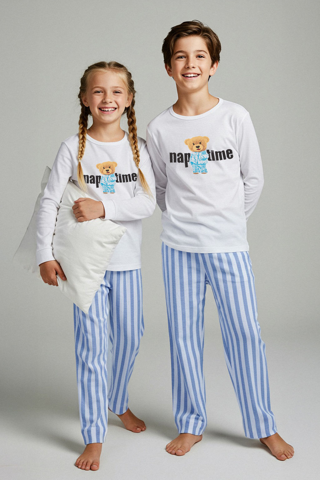 Ekru 100% Pamuk Bask?l? Regular Orme Unisex Cocuk Pijama Tak?m? TKDAW26PT00001 - Trendyolmilla фото 2