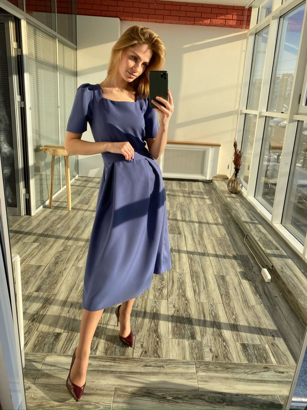 Martichelli Платье в ретро-стиле серо-голубое  фото 4