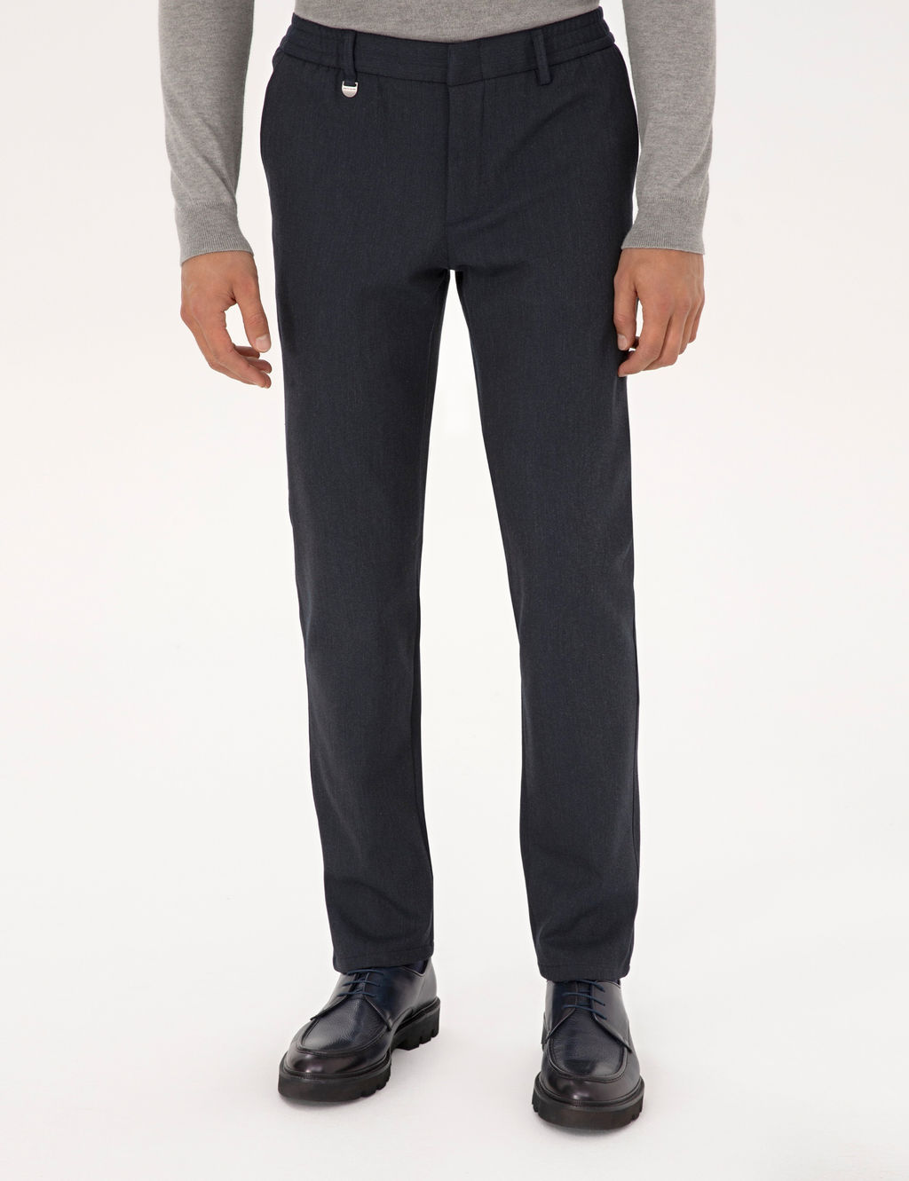Lacivert Slim Fit Flanel Dokulu Kuma_ Pantolon