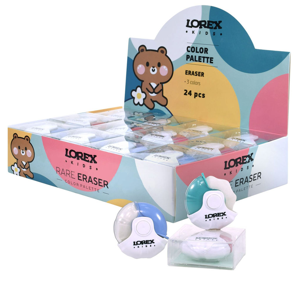Ластик LOREX KIDS RARE COLOR PALETTE, термопластичная резина, 51х53х21 мм фигурный, ассорт...