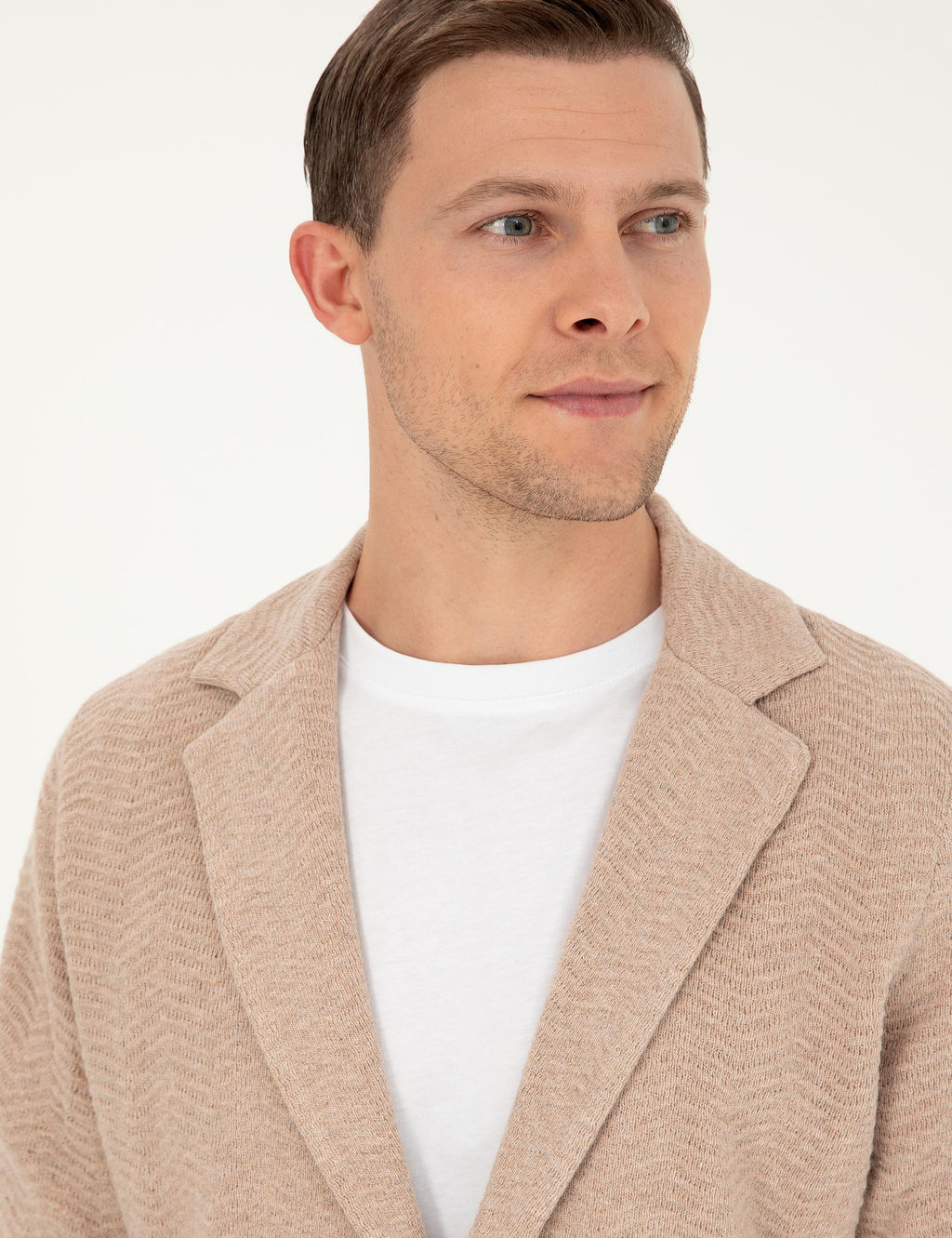 Кардиган приталенного трикотажного цвета Camel Melange - Cacharel фото 2