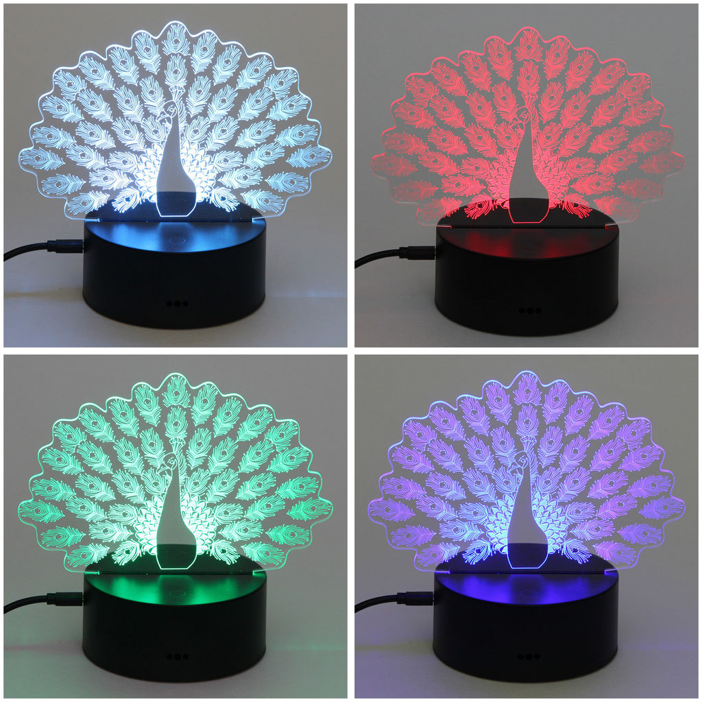 Цена за 2 шт. Светильник ночник "3D-Павлин" на пластиковой подставке, с включателем USB