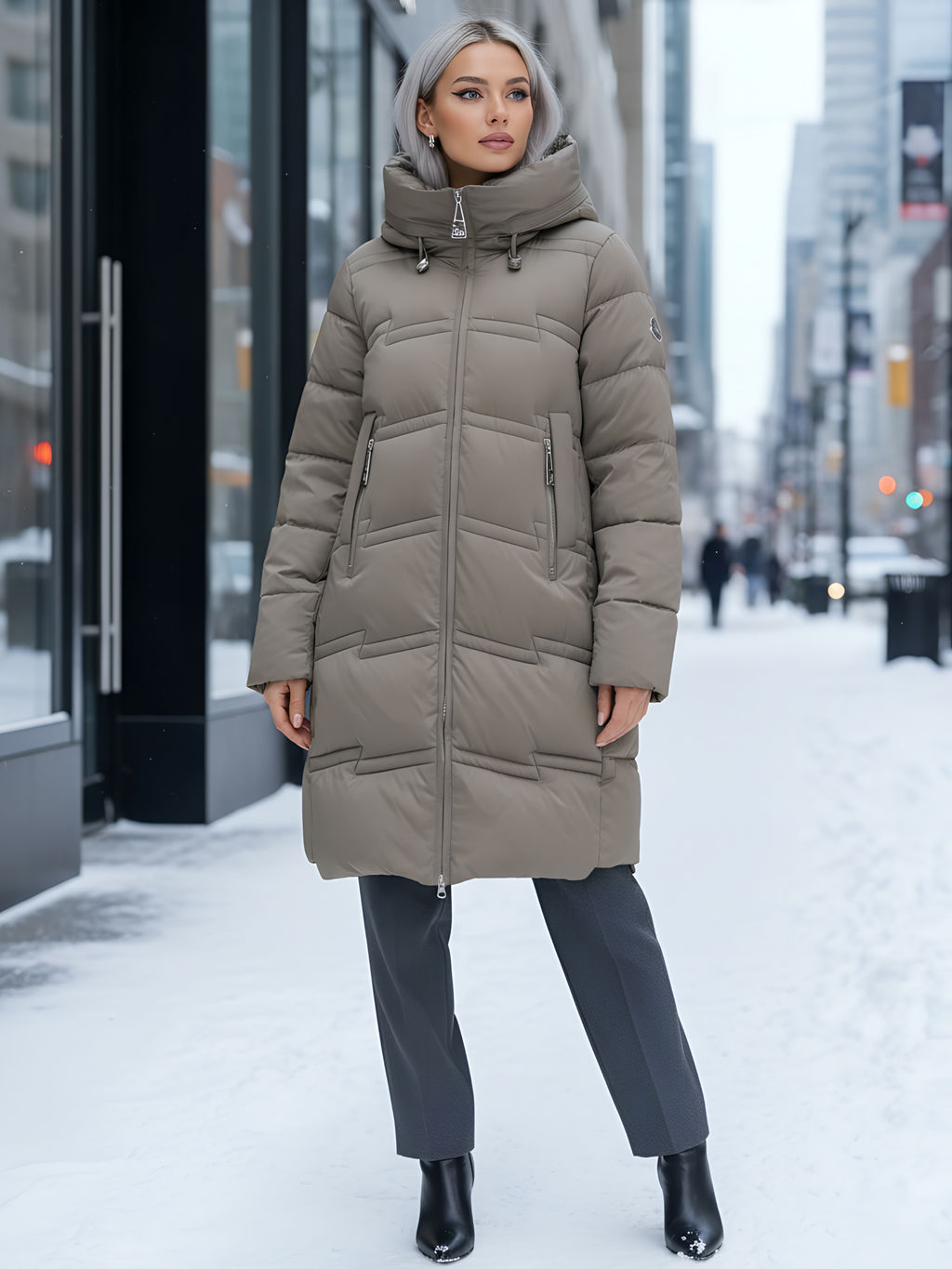 Пальто зимнее утепленное с капюшоном женское светло-коричневого цвета 7779SK - Visdeer фото 22