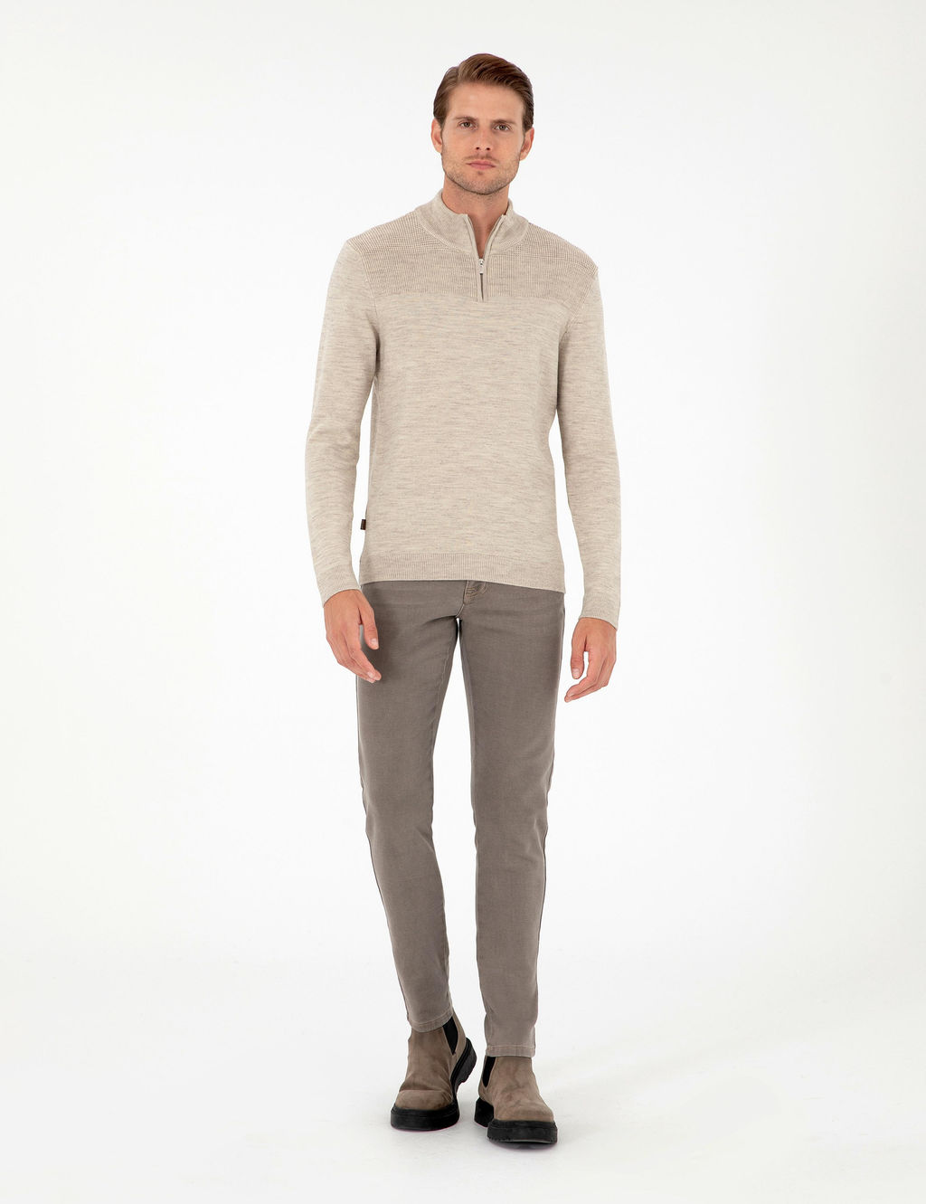 Kum Melanj Slim Fit Fermuarl_ Dik Yaka Triko Kazak - Pierre cardin фото 4