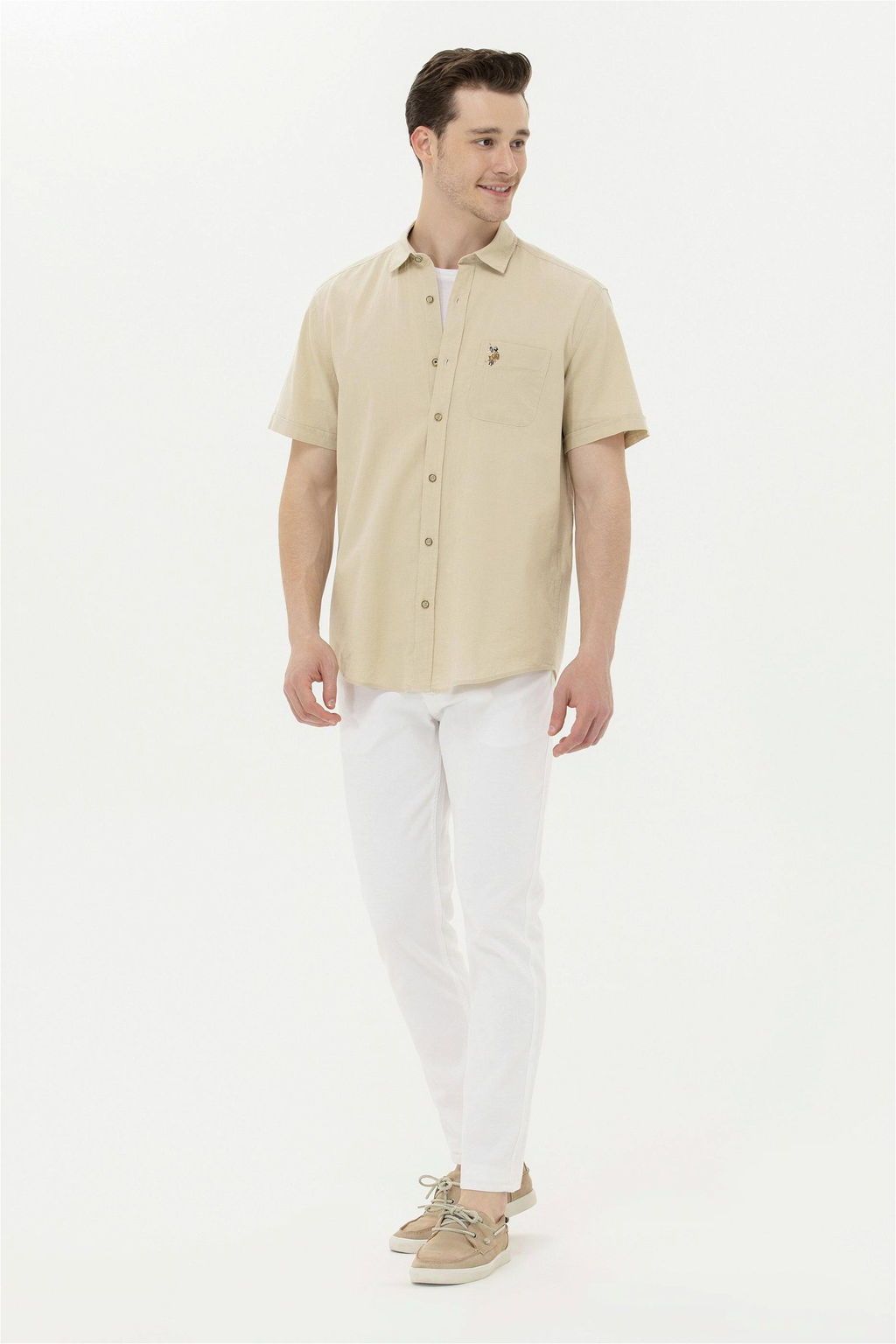 Мужская рубашка цвета хаки с коротким рукавом - U.s. polo assn фото 11