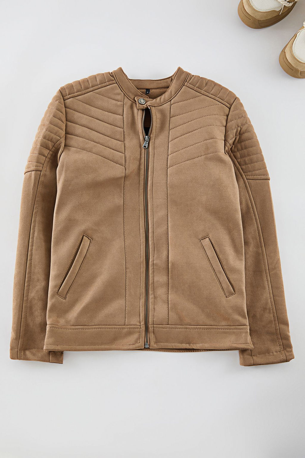 TRENDYOL MAN Camel Slim Fit Suet K?sl?k Biker Ruzgara ve Suya Dayan?kl? Mont Ceket TMNAW25MO00048 - Trendyolmilla фото 6