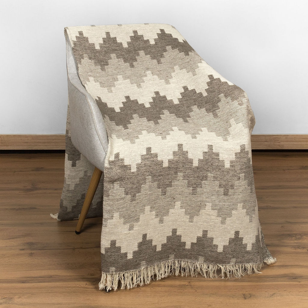 Плед хлопковый 140*200 жаккард "Пифагор" цв. 1886 бело-беж.