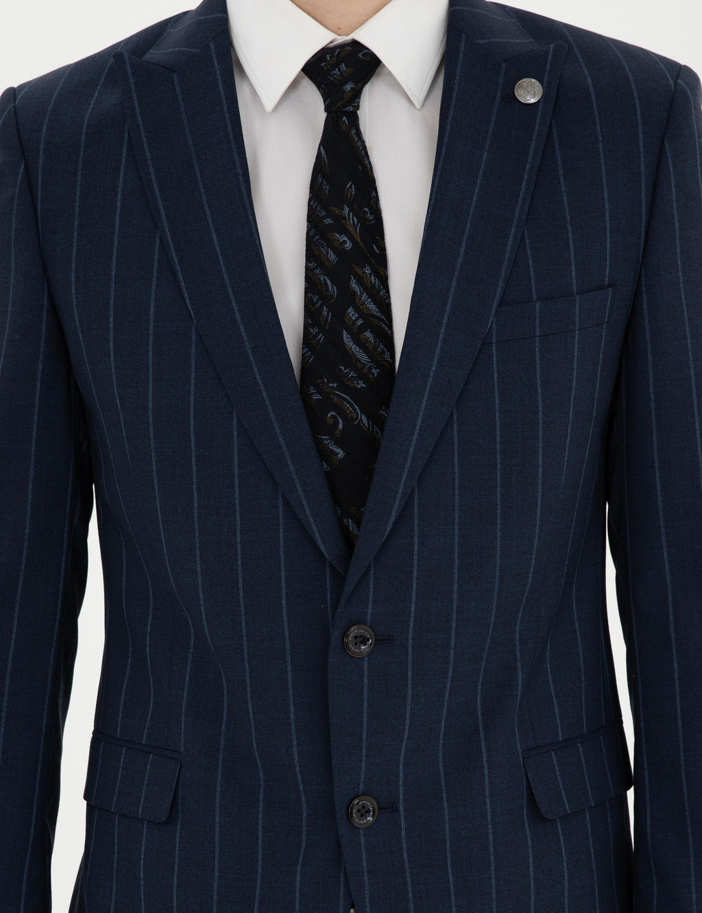 Lacivert Ex. Slim Fit _izgili Y_n Tak_m Elbise