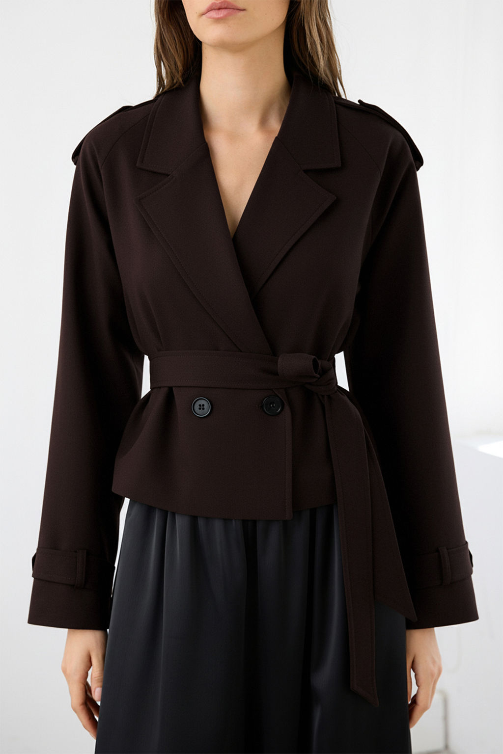 Koyu Kahverengi Premium Dokuma Crop Blazer Ceket TWOSS24BC00010