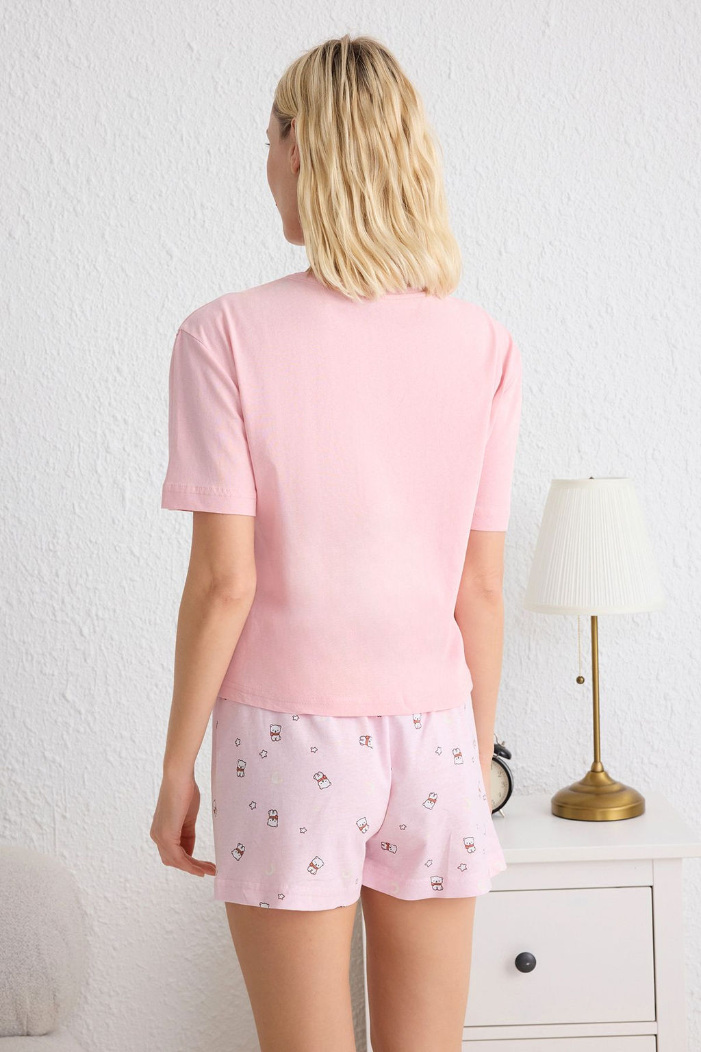 Trendyolmilla Pembe %100 Pamuklu Ay?c?k ve Y?ld?z Desenli Sortlu Orme Pijama Tak?m? THMSS25PT00081  фото 5