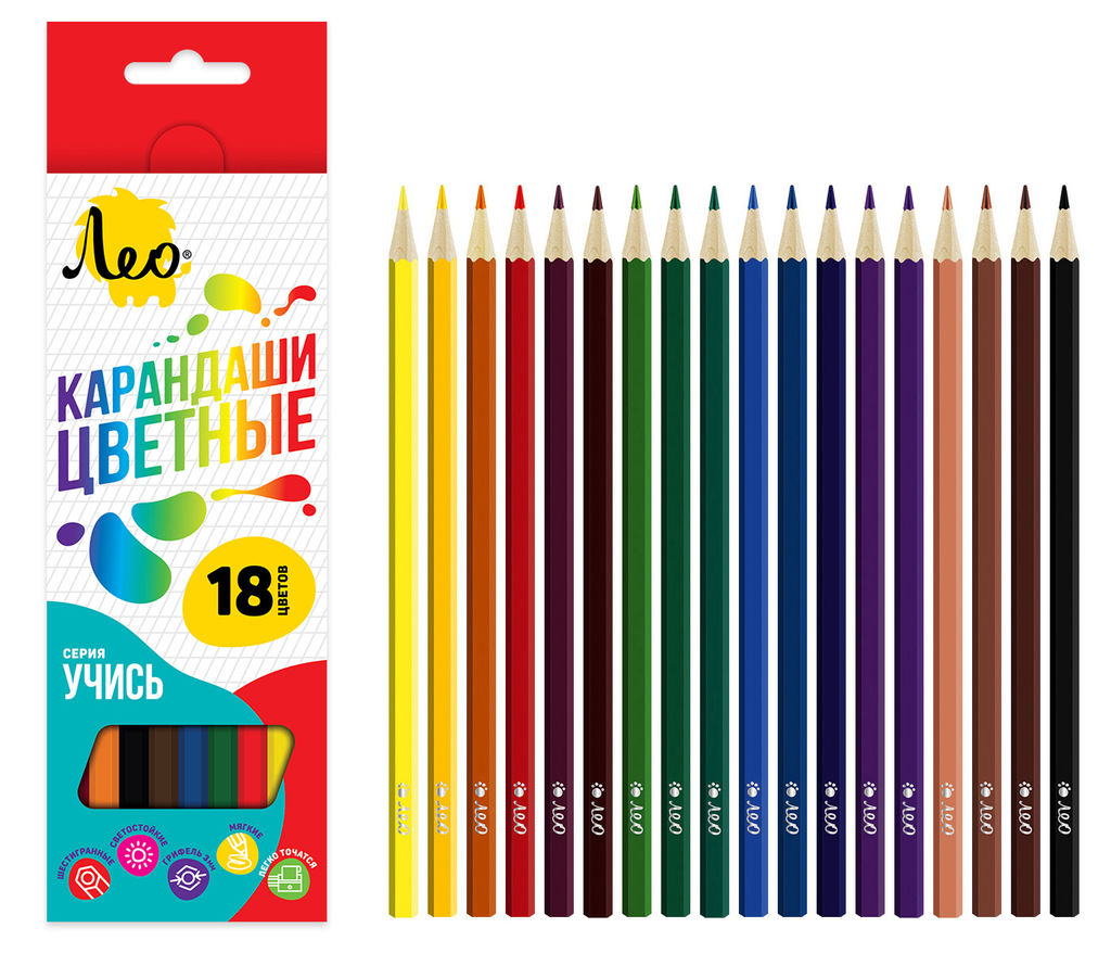 Лео Учись Набор цветных карандашей LNSCP-18 заточенный 8 х 18 цв