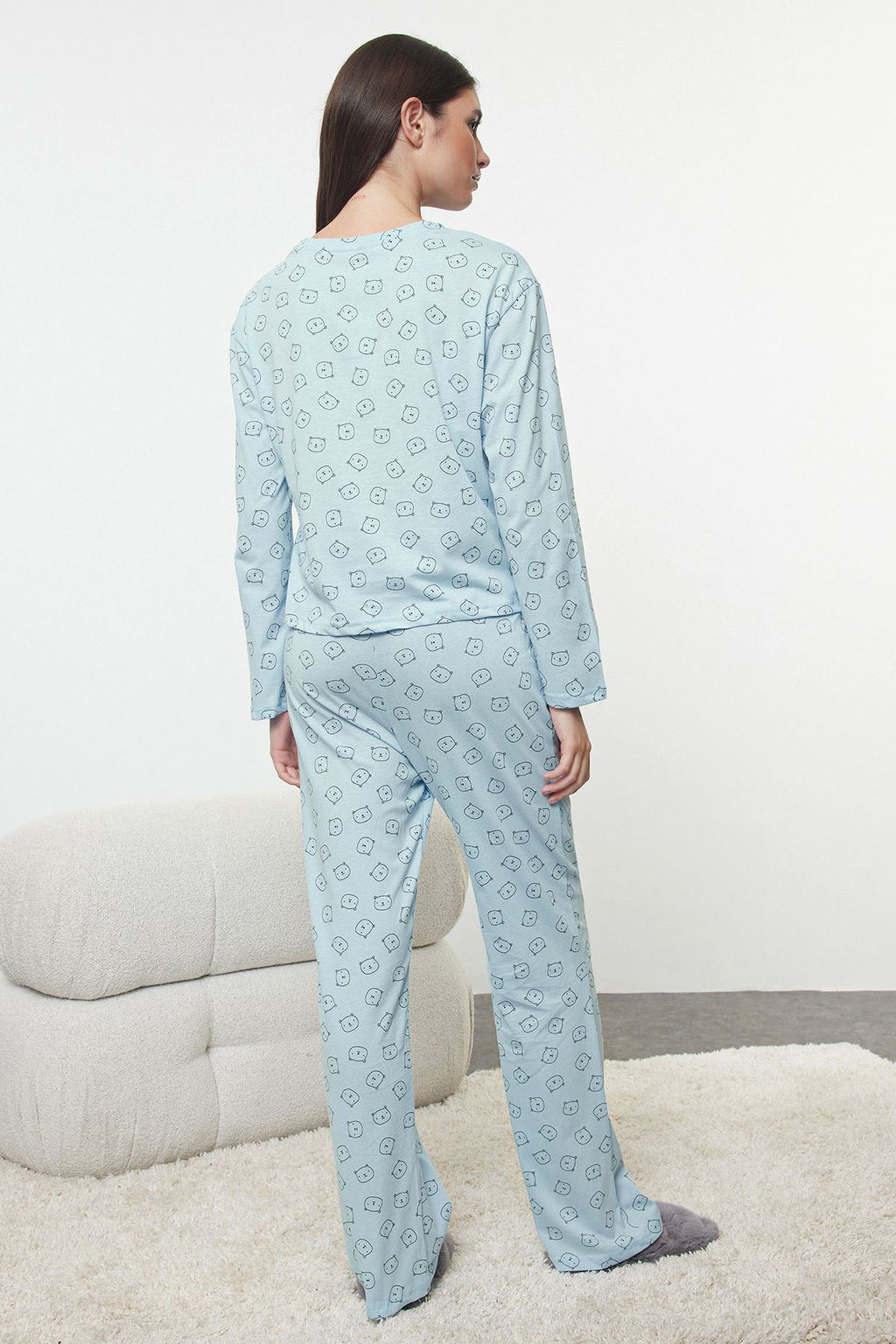 Trendyolmilla Mavi %100 Pamuklu Ay?c?kl? Orme Pijama Tak?m? THMAW25PT00131 фото 5