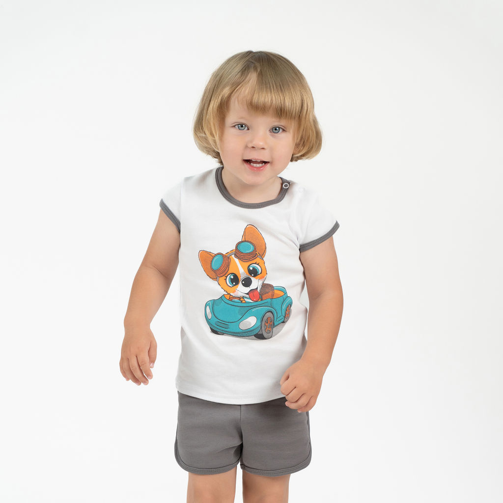 Костюм детский белый/серый корги в авто 7059п (80, 52)