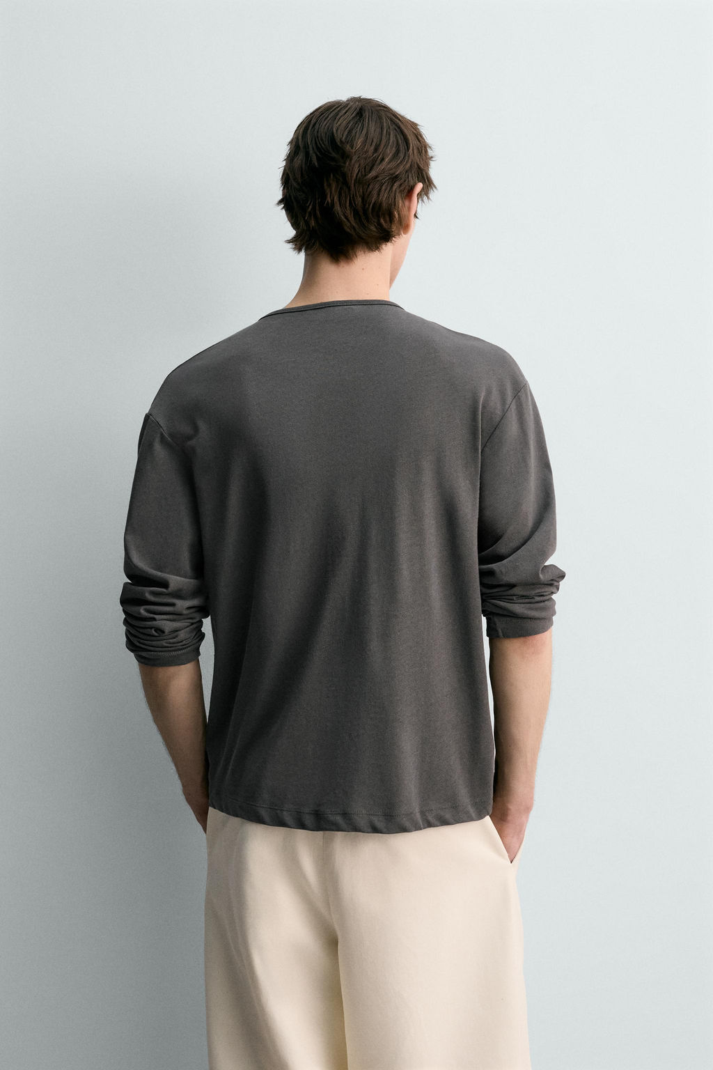 CAMISETA CUELLO PANADERO ALGOD?N - LINO LIMITED EDITION / Gris oscuro - Zara фото 3