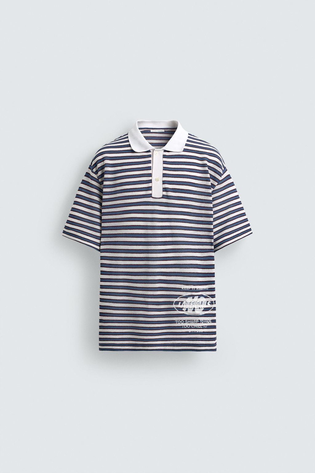 POLO JACQUARD RAYAS BORDADO / Azul / Blanco - Zara фото 7