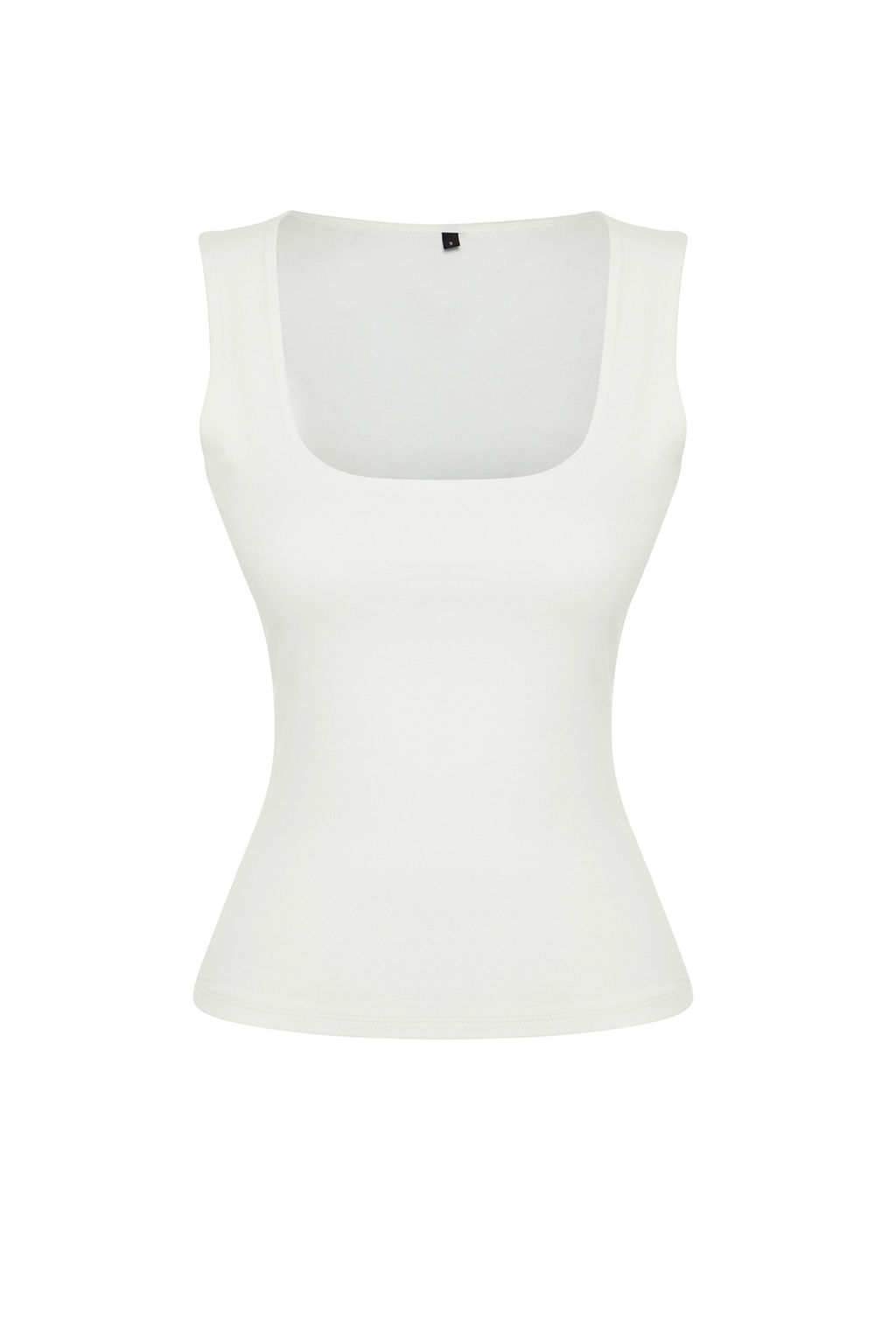 Ekru Kare Yaka S?f?r Kol Pamuklu Esnek Fitted/Vucuda Oturan Orme Atlet TWOSS24AL00013