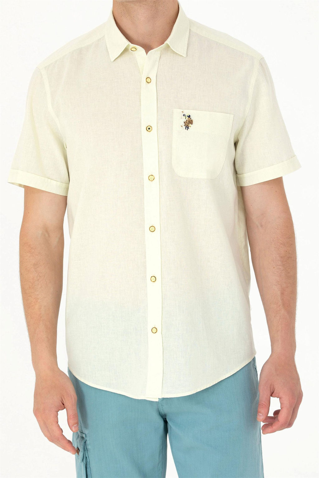 U. S. Polo Assn / Мужская светло-желтая рубашка с коротким рукавом - U.s. polo assn фото 6