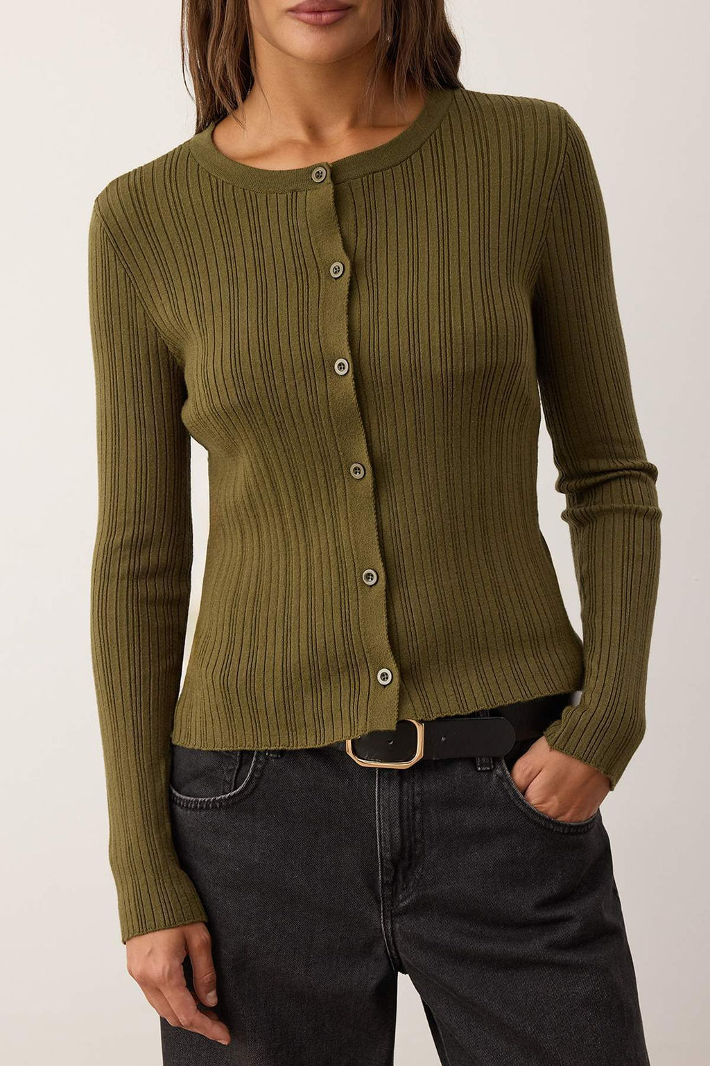 Haki 2li Fitilli Premium/Ozel Iplikli Yumusak Dokulu Triko H?rka-Bluz Tak?m TWOAW26HI00003