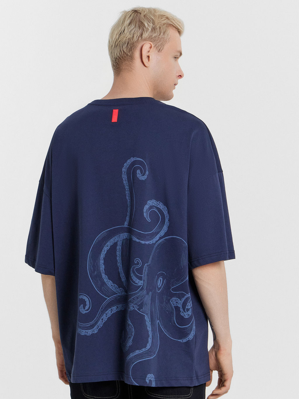 Футболка мужская оверсайз синяя с принтом