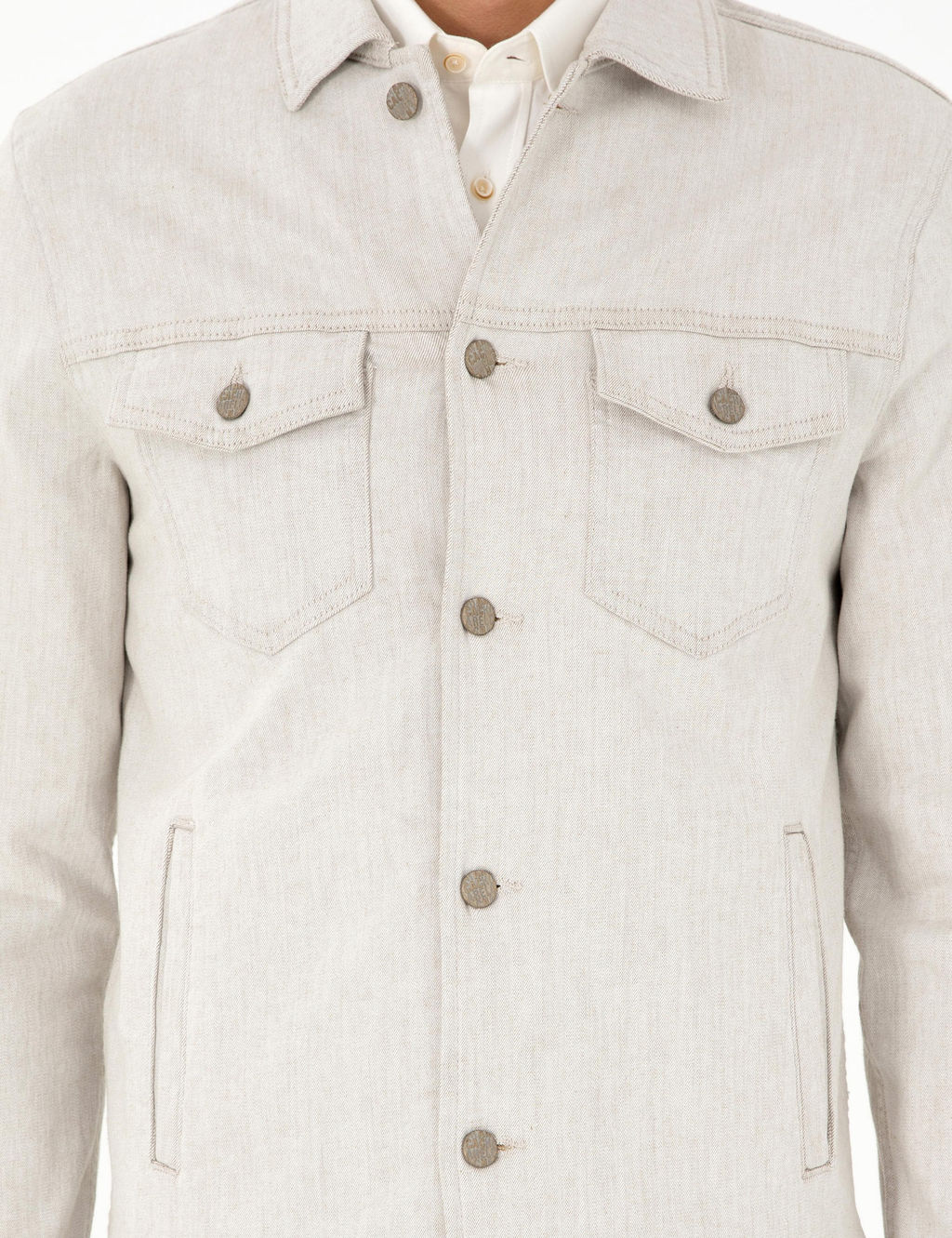 Бежевая джинсовая куртка классического кроя - Cacharel фото 7