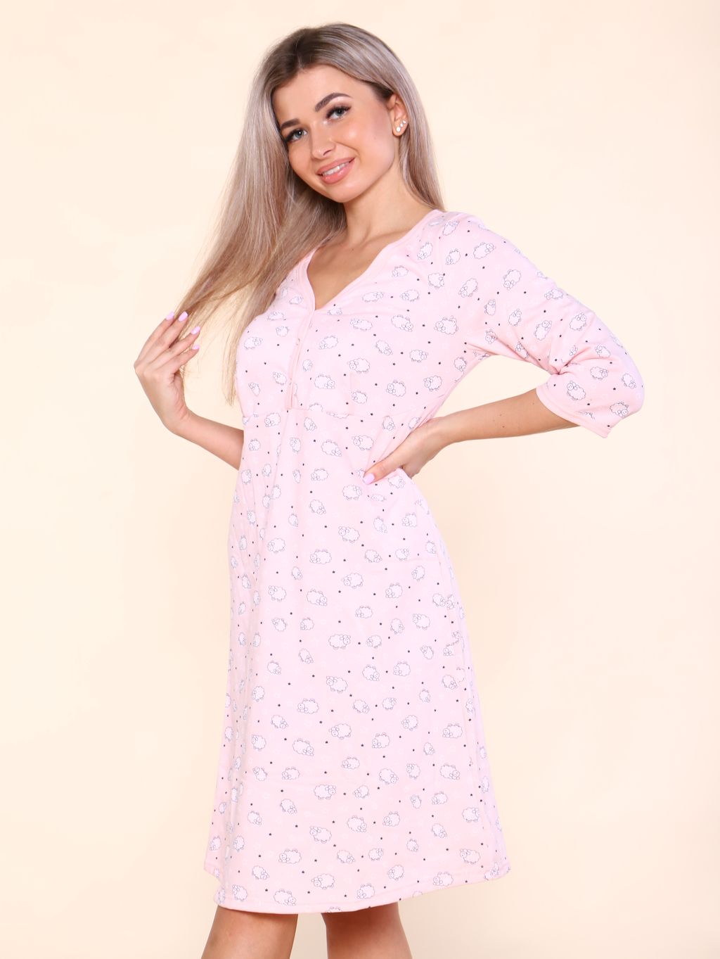 М280 Сорочка теплая футер Арина (розовые барашки) - Иванушка-трикотаж фото 5